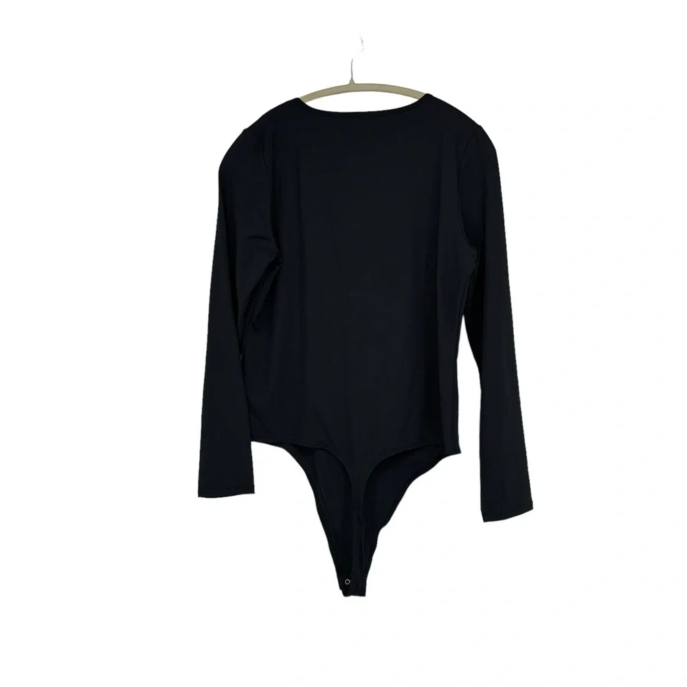 *House of Harlow 1960 Size XL Black Nylon/Elastane Square Neck Thong Bodysuit